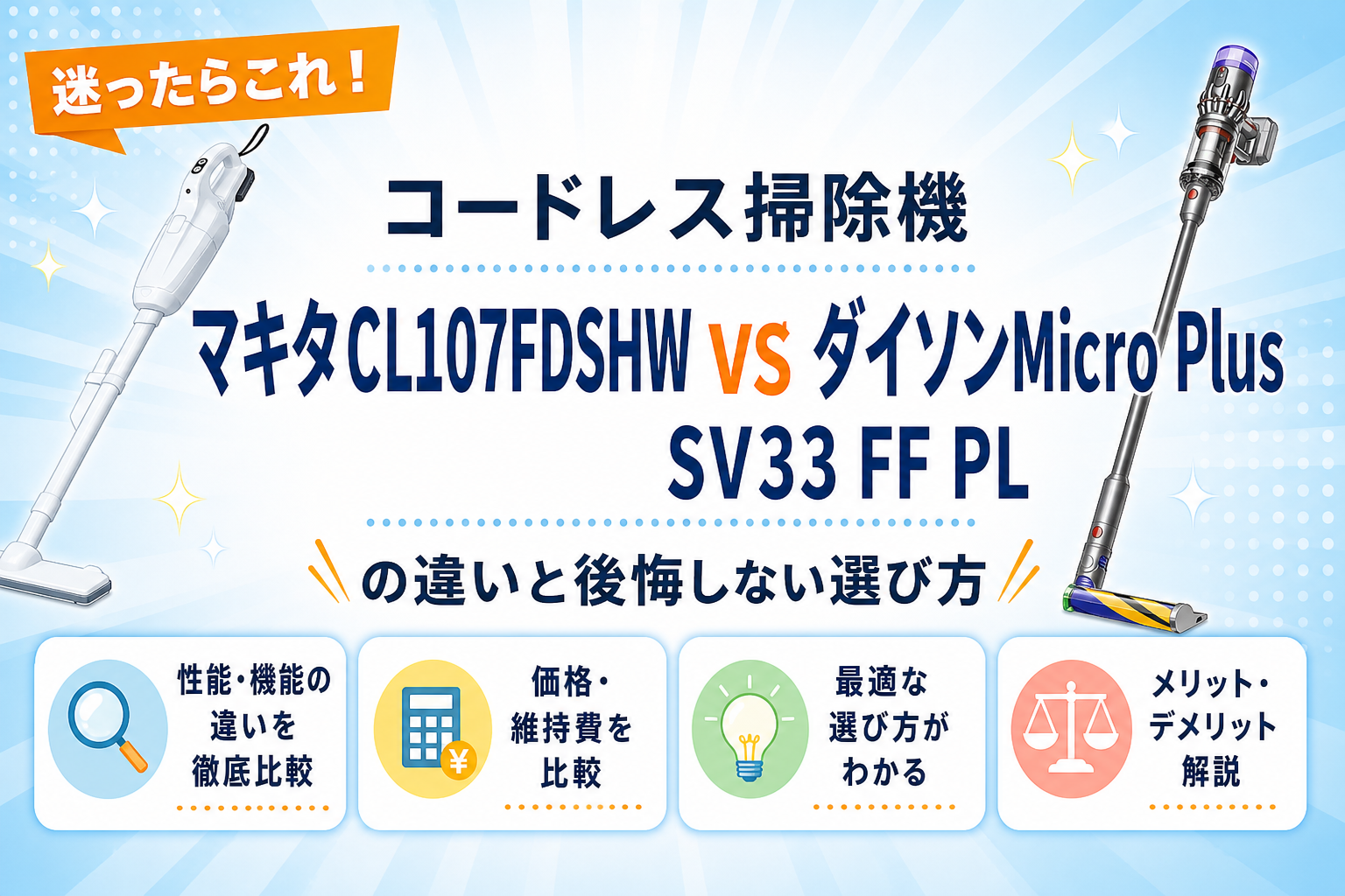 マキタCL107FDSHWとダイソンMicro Plus SV33 FF PLの違いを比較 アイキャッチ