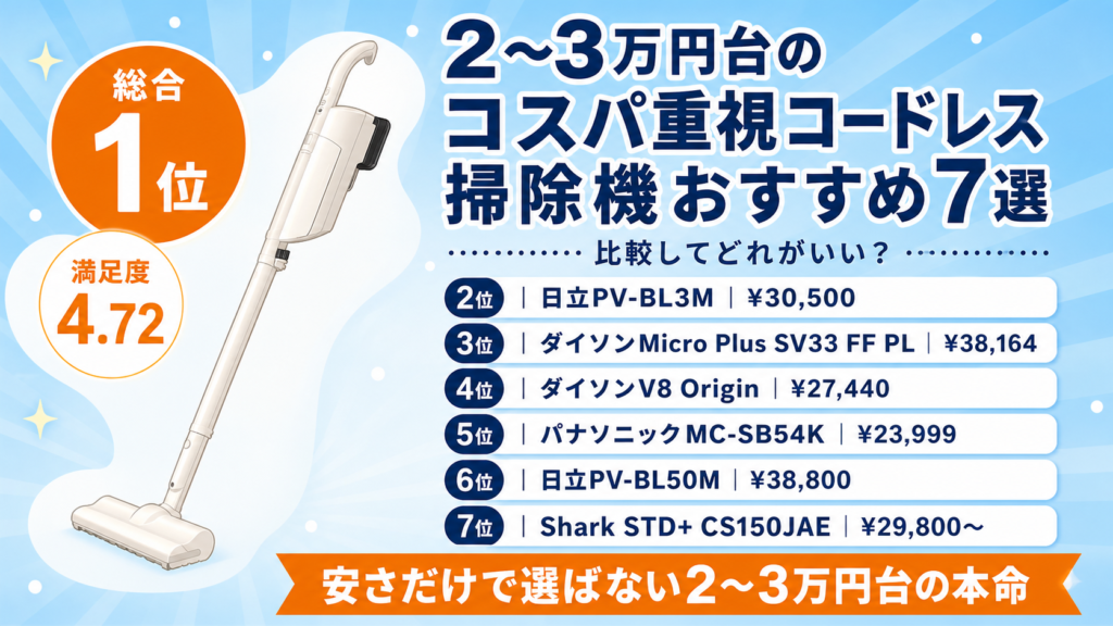 2〜3万円台コスパ重視コードレス掃除機おすすめ7選アイキャッチ