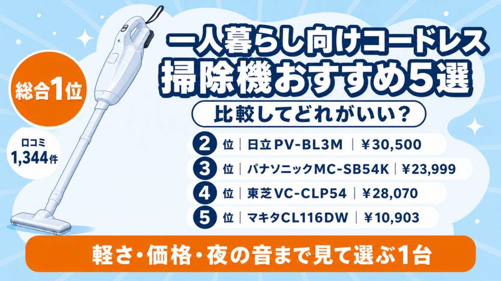 一人暮らし向けコードレス掃除機おすすめ5選アイキャッチ