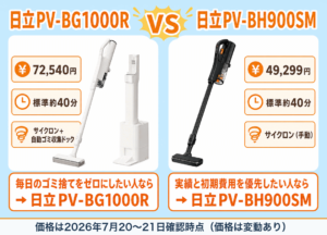 日立PV-BG1000RとPV-BH900SMの違いを比較｜どっちがいい？