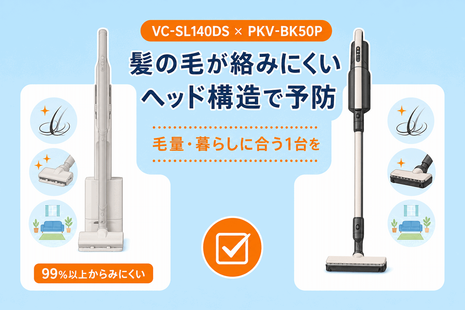 東芝VC-SL140DS×日立PKV-BK50P 髪の毛が絡まりにくいヘッド構造で予防