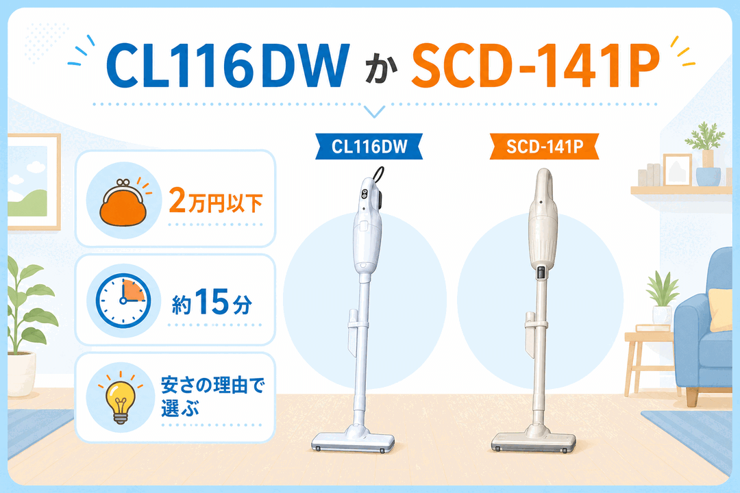 マキタCL116DWかアイリスオーヤマSCD-141Pか 2万円以下コードレス掃除機の選び方