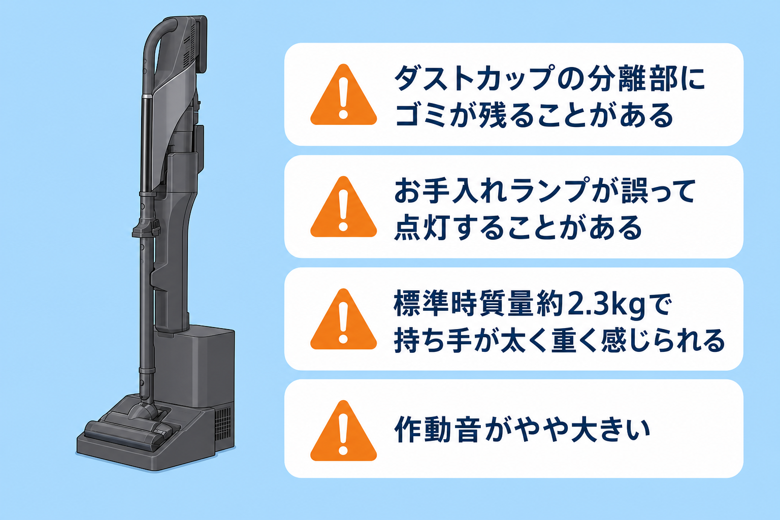 東芝VC-CLZ74DSの気になる口コミまとめ（ダストカップのゴミ残り・お手入れランプ誤点灯・重さ・作動音）