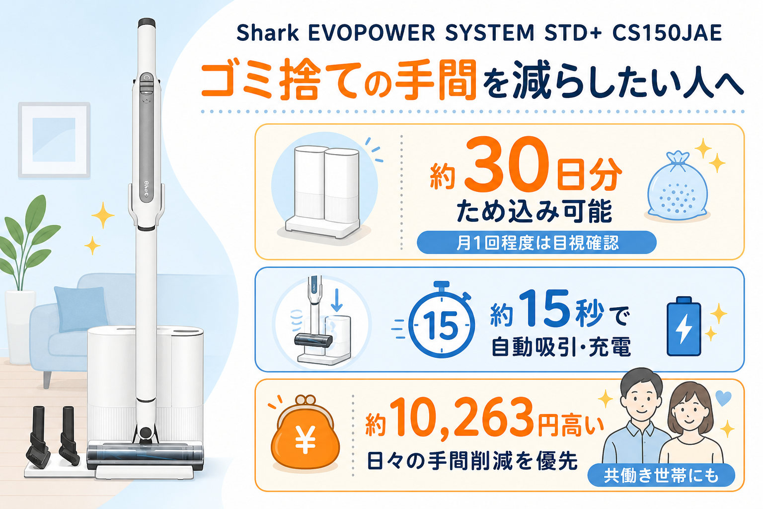 自動ゴミ収集ドックでゴミ捨て頻度を減らしたい人向けのCS150JAEおすすめ早見